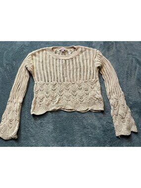 Cream Knit Cropped Sweater Mini Society Cotton Girl's Medium CottageCore Fairy